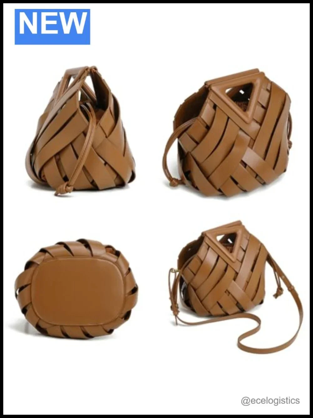 Women's Woven Vegan Leather Faux Leather Crossbody Bucket Satchel Bag Handbag